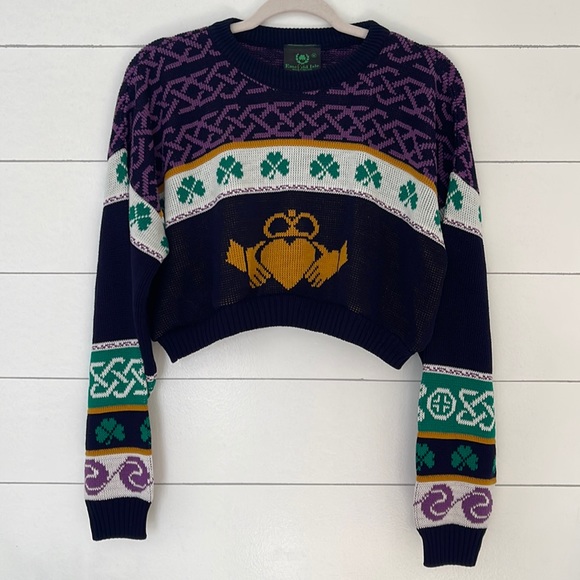 Emerald Isle Sweaters - Emerald Isle Crew Neck Sweater M Blue Shamrock Knit Irish Claddagh St Patrick's